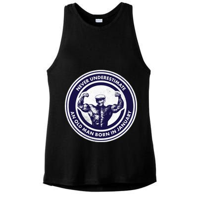 Never Underestimate An Old Man Born In January Ladies PosiCharge Tri-Blend Wicking Tank