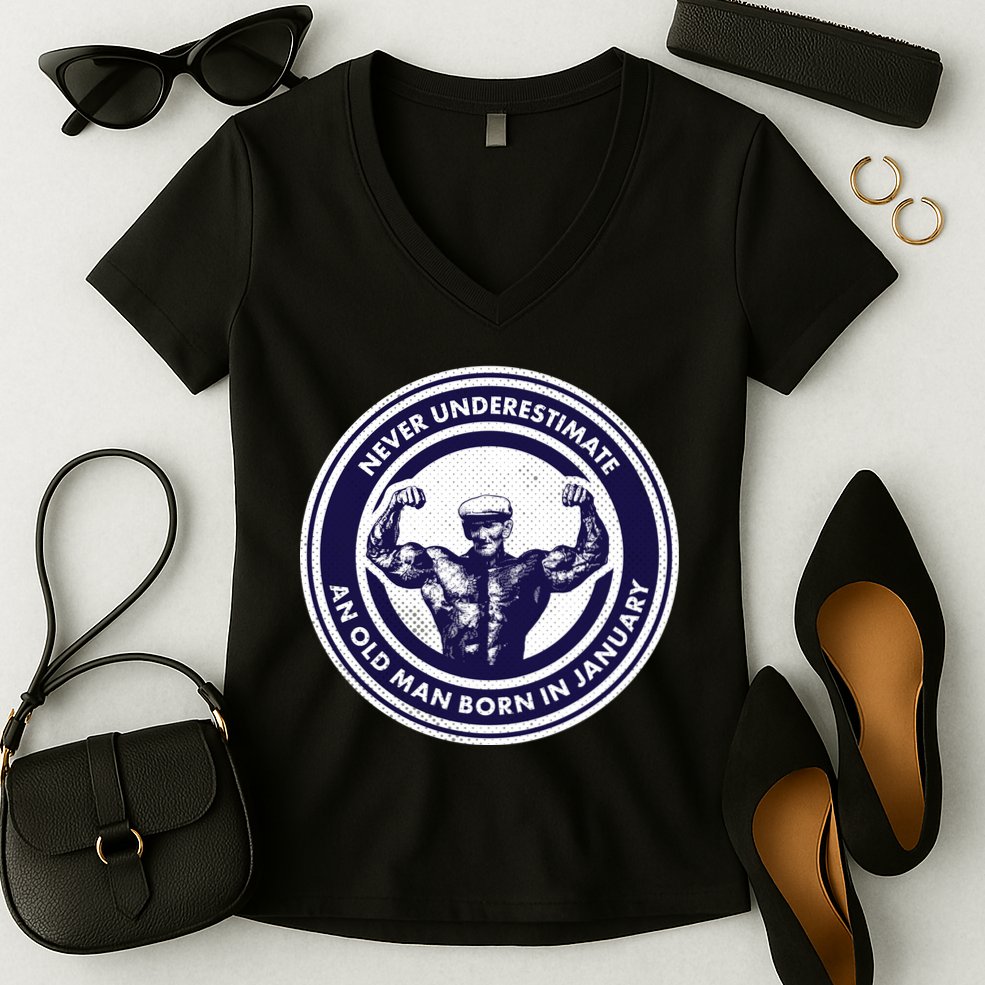 Never Underestimate An Old Man Born In January Women's V-Neck T-Shirt