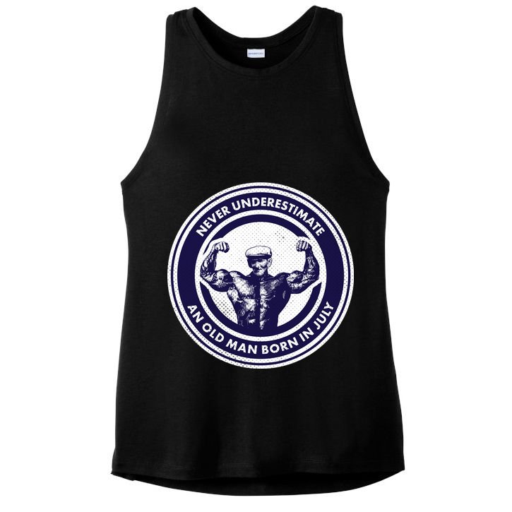 Never Underestimate An Old Man Born In July Ladies PosiCharge Tri-Blend Wicking Tank