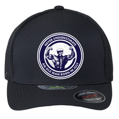 Never Underestimate An Old Man Born In July Flexfit Unipanel Trucker Cap