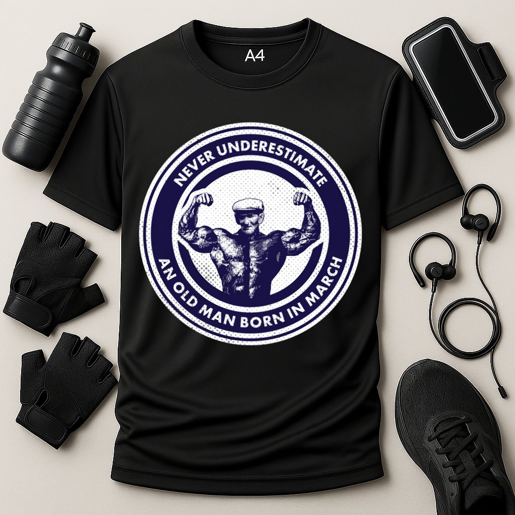 Never Underestimate An Old Man Born In March Performance Shirt