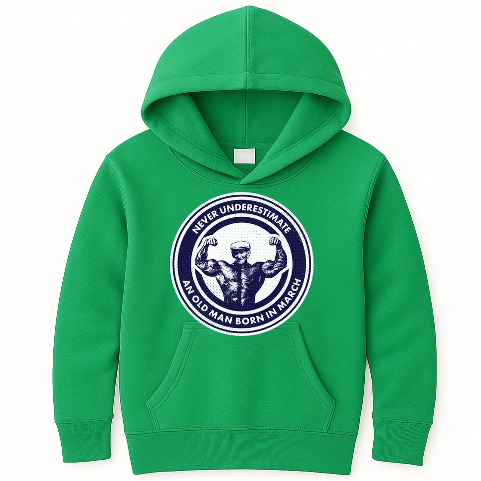 Never Underestimate An Old Man Born In March Kids Hoodie