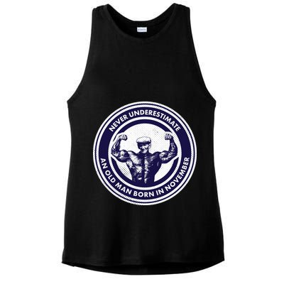 Never Underestimate An Old Man Born In November  Ladies PosiCharge Tri-Blend Wicking Tank