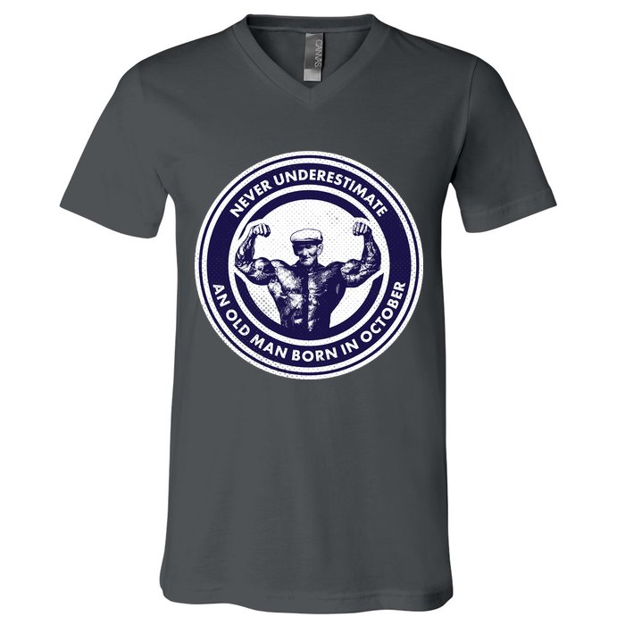 Never Underestimate An Old Man Born In October V-Neck T-Shirt
