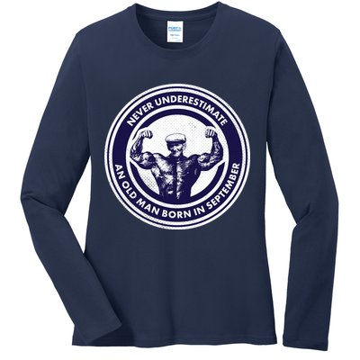 Never Underestimate An Old Man Born In September Ladies Long Sleeve Shirt