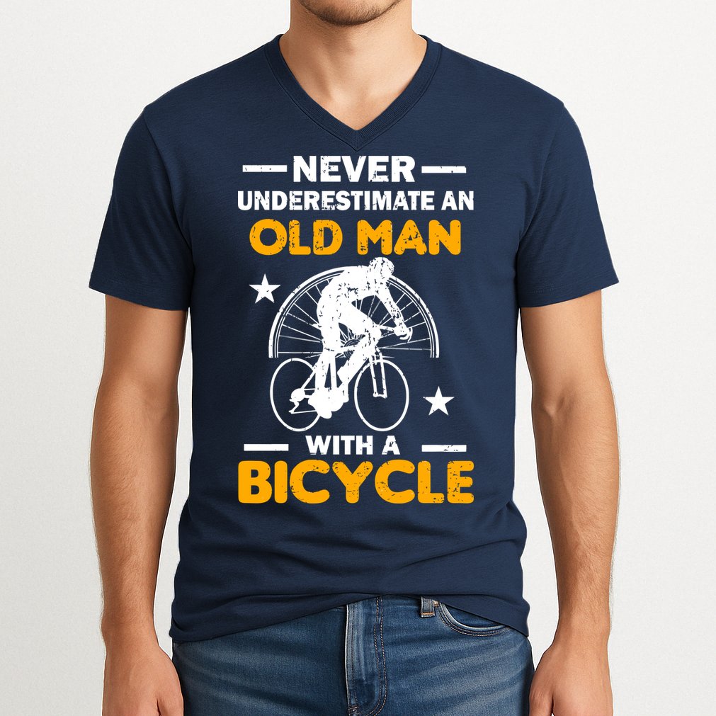 Never Underestimate An Old Man With A Bicycle V-Neck T-Shirt