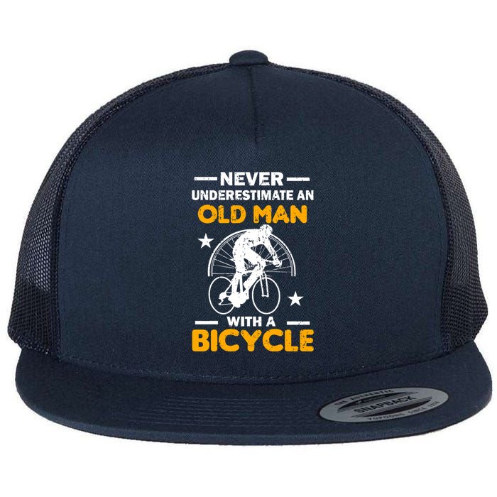 Never Underestimate An Old Man With A Bicycle Flat Bill Trucker Hat