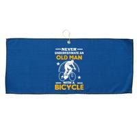 Never Underestimate An Old Man With A Bicycle Large Microfiber Waffle Golf Towel