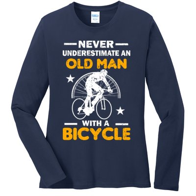 Never Underestimate An Old Man With A Bicycle Ladies Long Sleeve Shirt