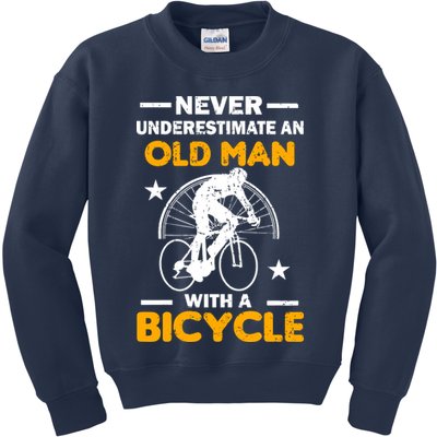 Never Underestimate An Old Man With A Bicycle Kids Sweatshirt