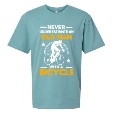 Never Underestimate An Old Man With A Bicycle Sueded Cloud Jersey T-Shirt