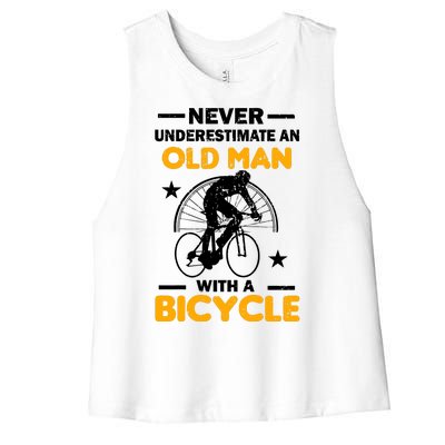 Never Underestimate An Old Man With A Bicycle Women's Racerback Cropped Tank