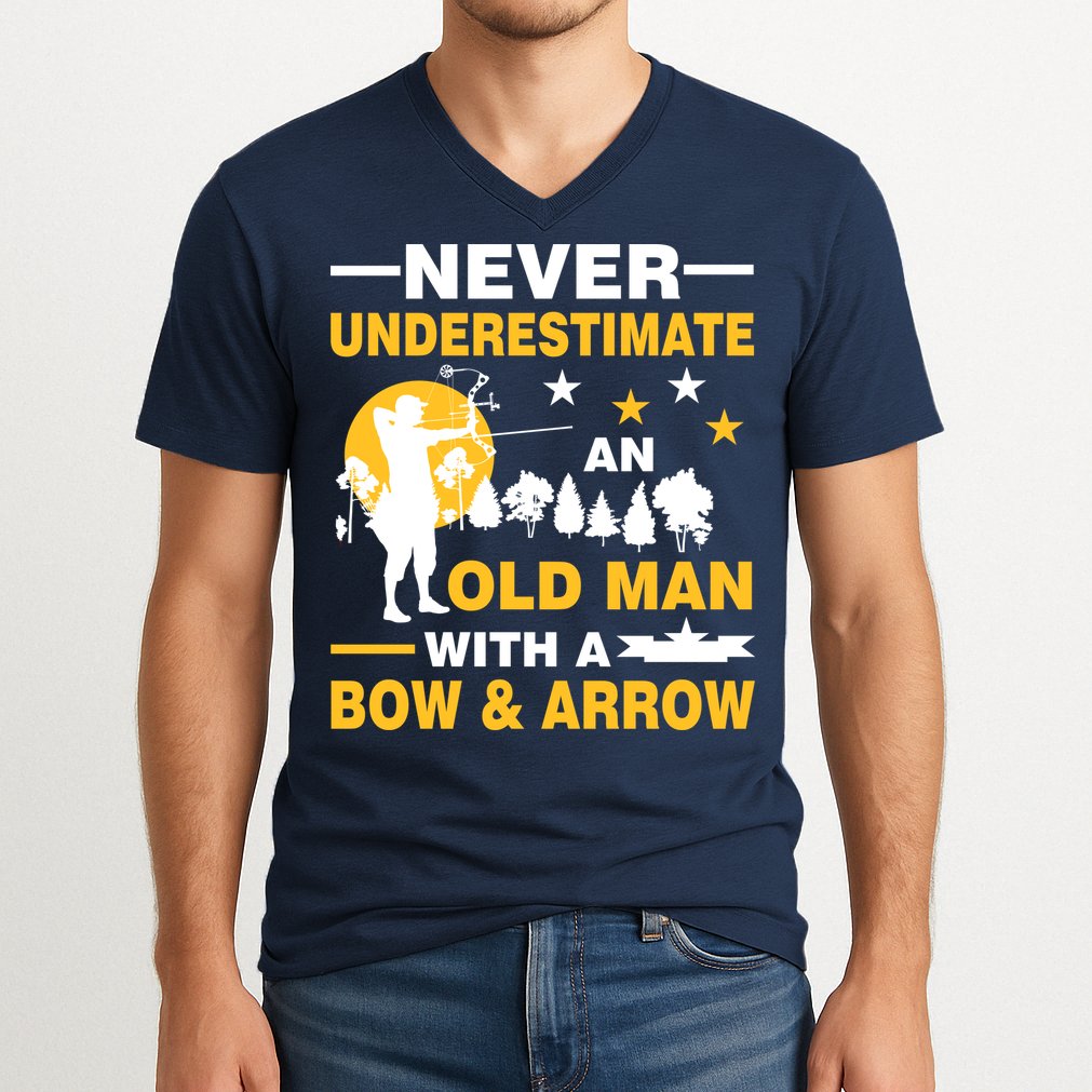 Never Underestimate An Old Man With A Bow & Arrow V-Neck T-Shirt