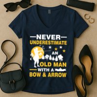 Never Underestimate An Old Man With A Bow & Arrow Women's V-Neck T-Shirt