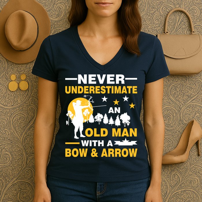 Never Underestimate An Old Man With A Bow & Arrow Women's V-Neck T-Shirt