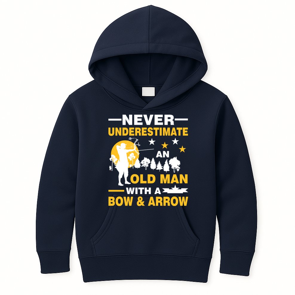 Never Underestimate An Old Man With A Bow & Arrow Kids Hoodie