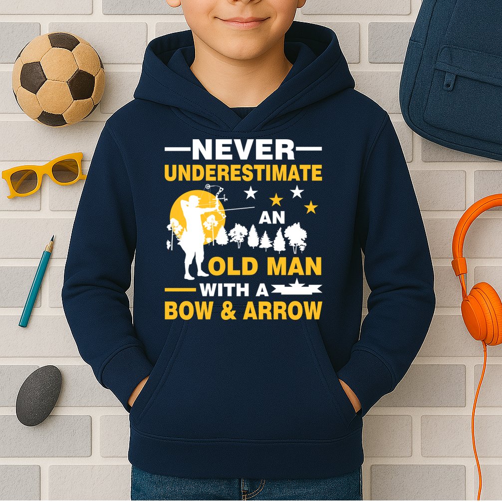 Never Underestimate An Old Man With A Bow & Arrow Kids Hoodie