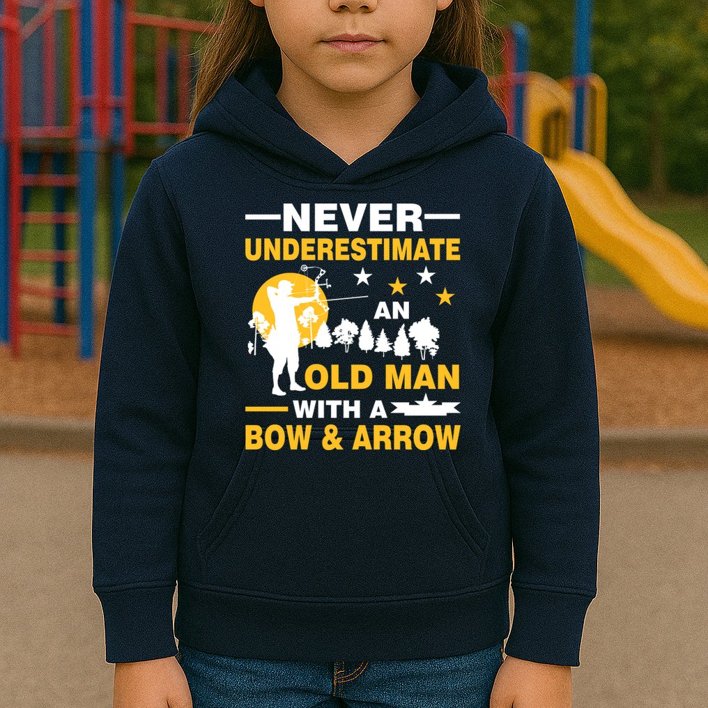 Never Underestimate An Old Man With A Bow & Arrow Kids Hoodie