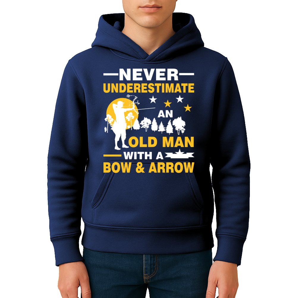 Never Underestimate An Old Man With A Bow & Arrow Kids Hoodie