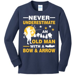 Never Underestimate An Old Man With A Bow & Arrow Kids Long Sleeve Shirt