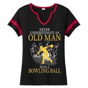 Never Underestimate An Old Man With A Bowling Ball Ladies Halftime Notch Neck Tee