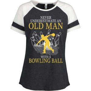 Never Underestimate An Old Man With A Bowling Ball Enza Ladies Jersey Colorblock Tee