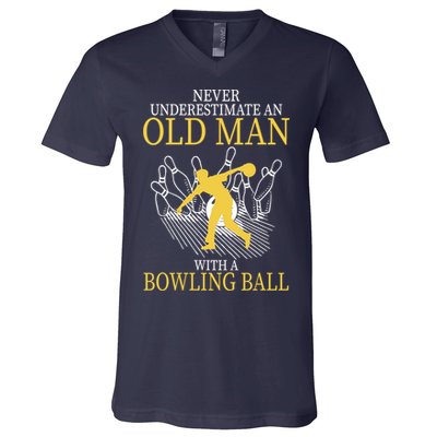 Never Underestimate An Old Man With A Bowling Ball V-Neck T-Shirt