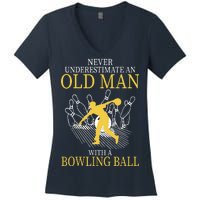 Never Underestimate An Old Man With A Bowling Ball Women's V-Neck T-Shirt