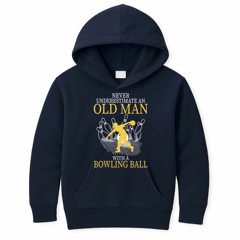 Never Underestimate An Old Man With A Bowling Ball Kids Hoodie
