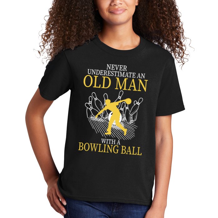 Never Underestimate An Old Man With A Bowling Ball Kids T-Shirt