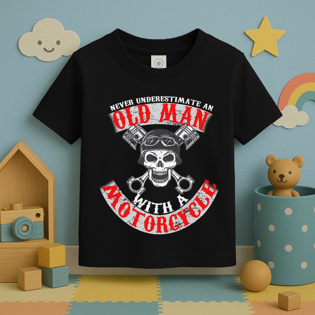 Never Underestimate An Old Man With A Motorcycle Toddler T-Shirt