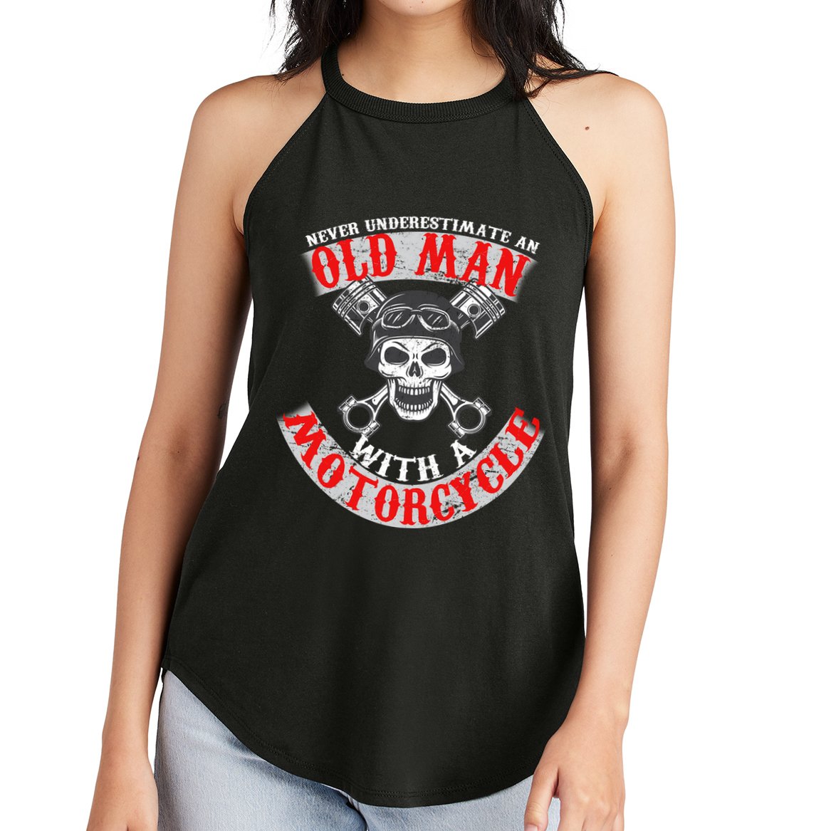 Never Underestimate An Old Man With A Motorcycle Women's Perfect Tri Rocker Tank