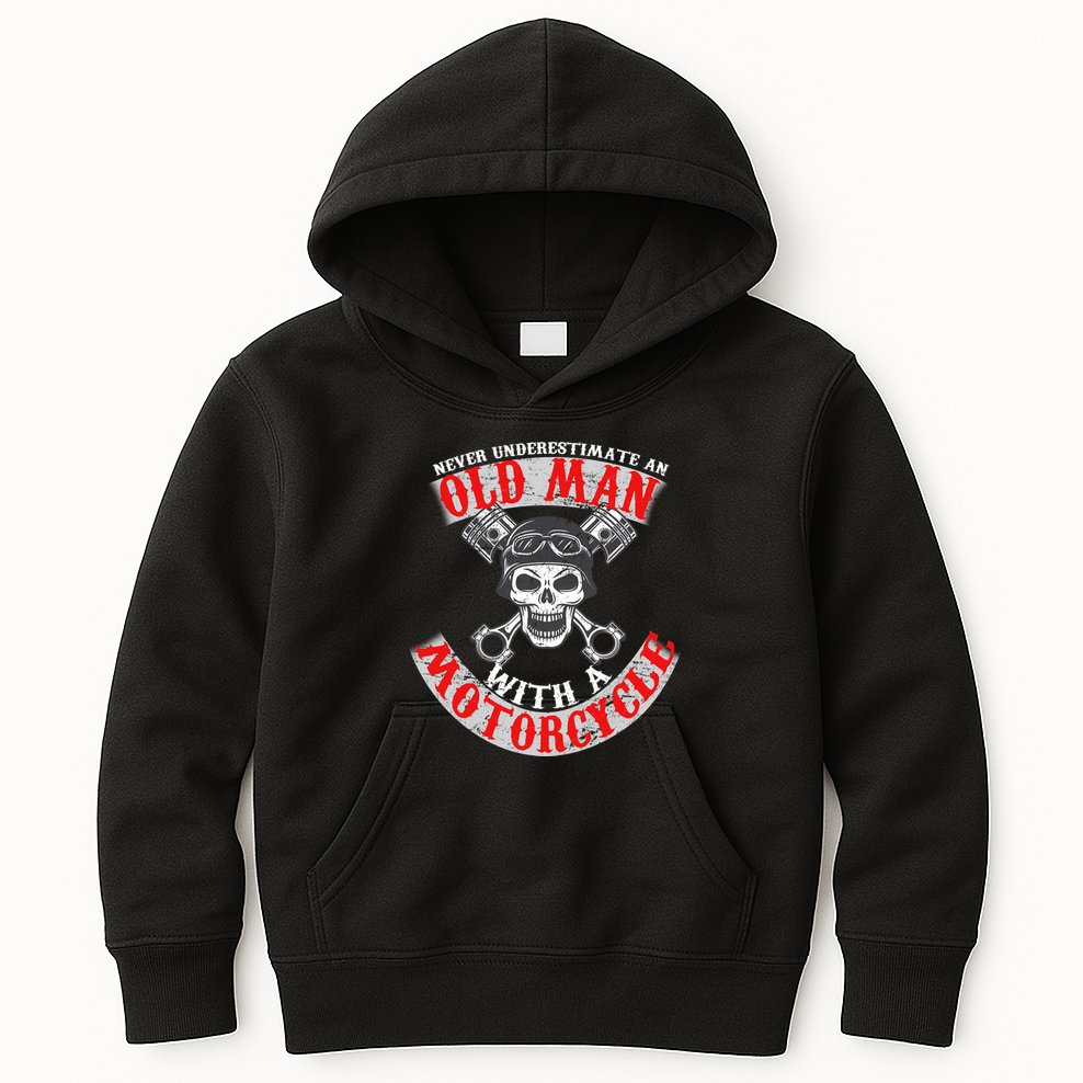 Never Underestimate An Old Man With A Motorcycle Kids Hoodie