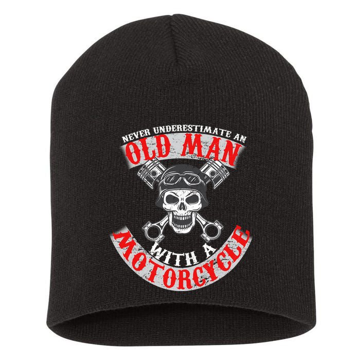 Never Underestimate An Old Man With A Motorcycle Short Acrylic Beanie