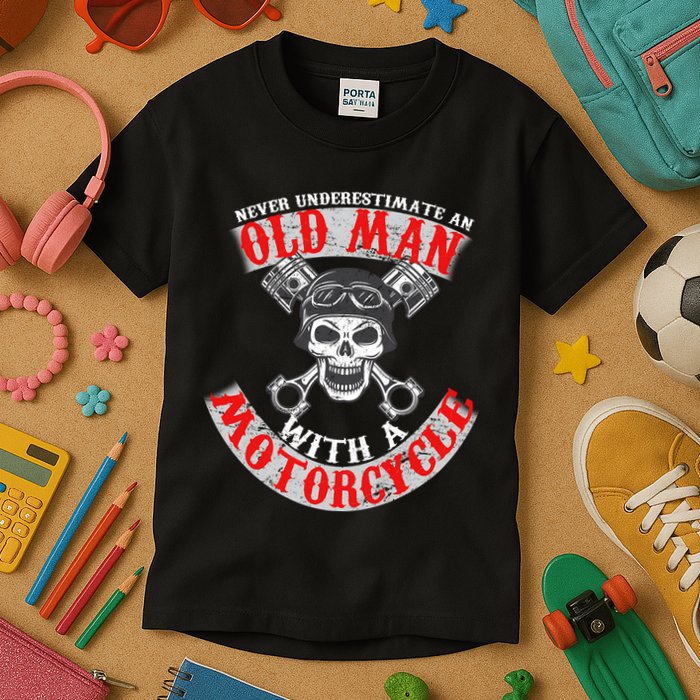 Never Underestimate An Old Man With A Motorcycle Kids T-Shirt
