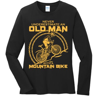 Never Underestimate An Old Man With A Mountain Bike Ladies Long Sleeve Shirt