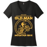 Never Underestimate An Old Man With A Mountain Bike Women's V-Neck T-Shirt