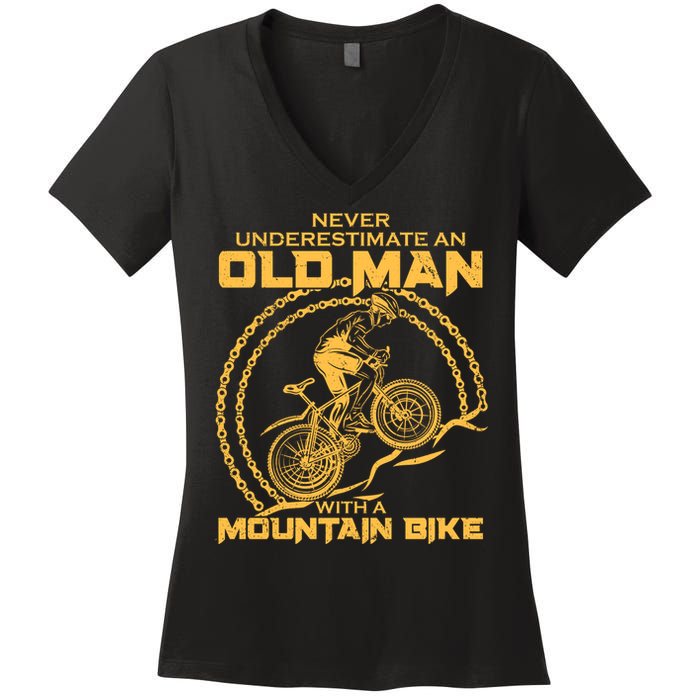 Never Underestimate An Old Man With A Mountain Bike Women's V-Neck T-Shirt