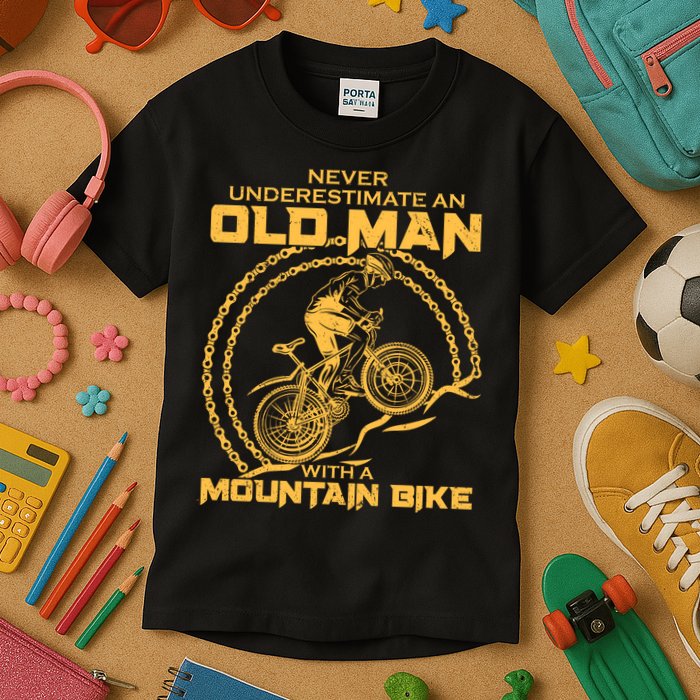 Never Underestimate An Old Man With A Mountain Bike Kids T-Shirt