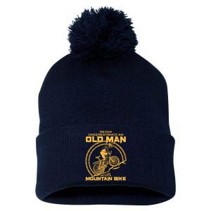 Never Underestimate An Old Man With A Mountain Bike Pom Pom 12in Knit Beanie