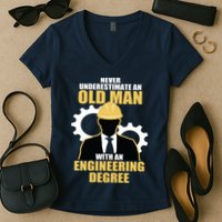 Never Underestimate An Old Man With An Engineering Degree Women's V-Neck T-Shirt