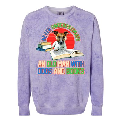 Never Underestimate An Old Man With Dogs And Books Colorblast Crewneck Sweatshirt