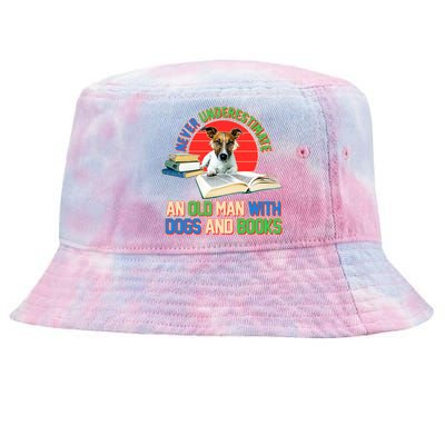 Never Underestimate An Old Man With Dogs And Books Tie-Dyed Bucket Hat