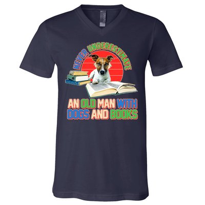 Never Underestimate An Old Man With Dogs And Books V-Neck T-Shirt