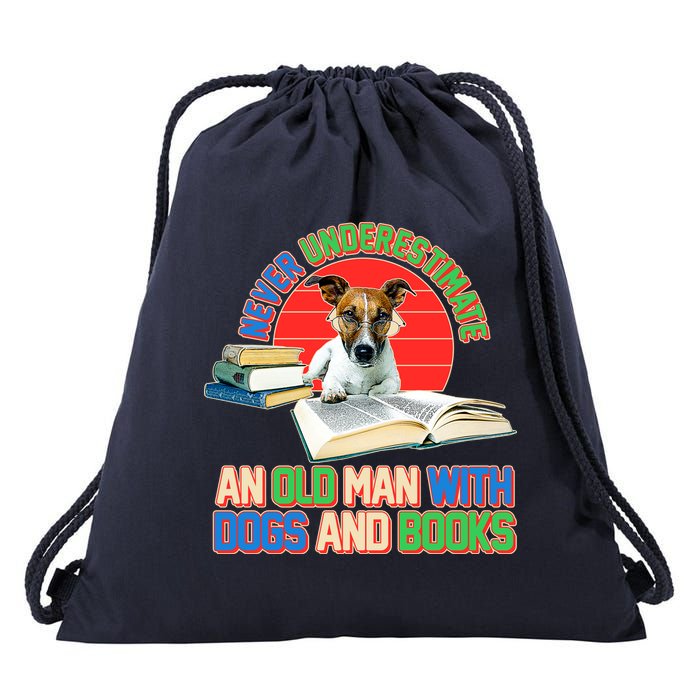 Never Underestimate An Old Man With Dogs And Books Drawstring Bag