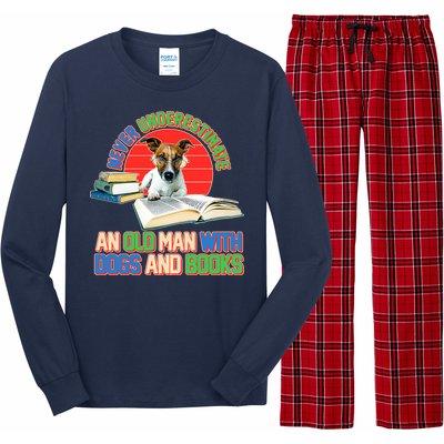 Never Underestimate An Old Man With Dogs And Books Long Sleeve Pajama Set