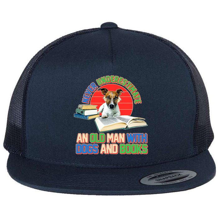 Never Underestimate An Old Man With Dogs And Books Flatbill Hat