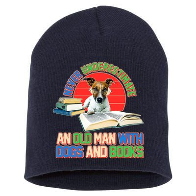 Never Underestimate An Old Man With Dogs And Books Short Acrylic Beanie