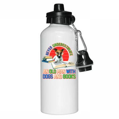 Never Underestimate An Old Man With Dogs And Books Aluminum Water Bottle 