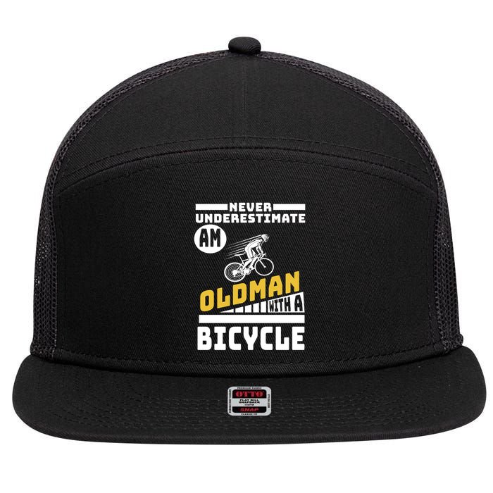 Never Underestimate An Oldman With A Bicycle 7 Panel Mesh Trucker Snapback Hat